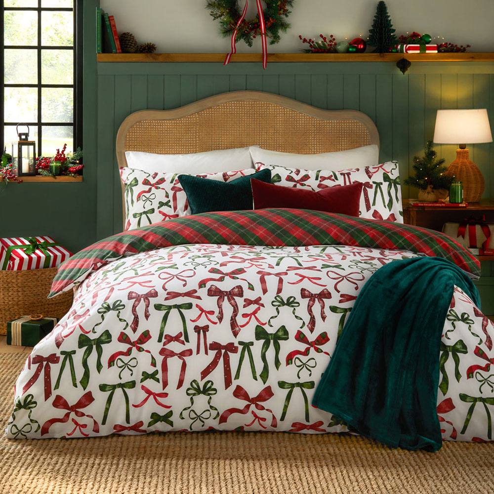 Furn Super King Size Nathalie Festive Bows Printed Reversible Duvet Set Image 1