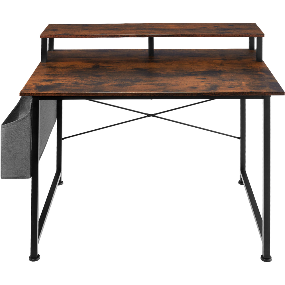 tectake Single Shelf Dark Rustic Wooden Desk with Fabric Bag Image 3