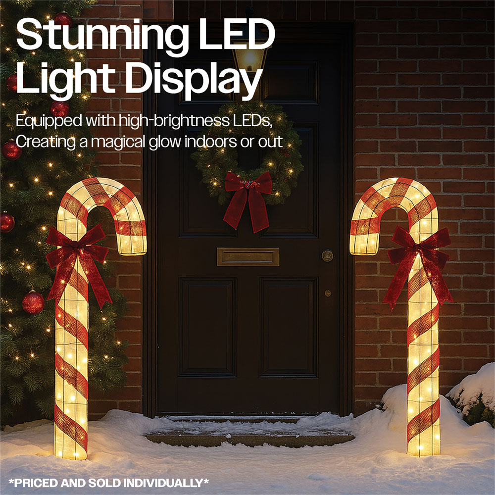 Xmas Haus 50 Warm White LED Fabric Candy Cane 4ft Image 4