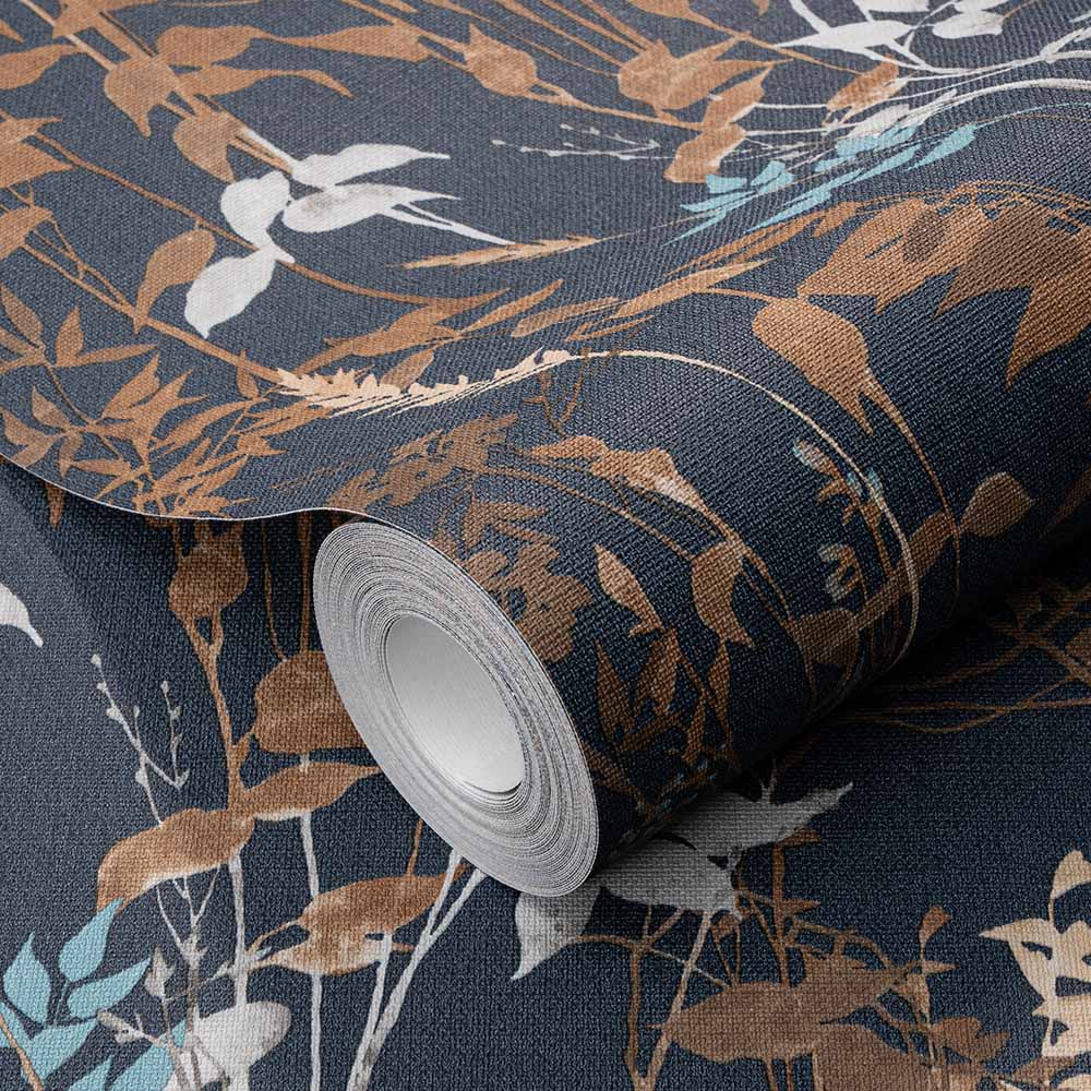 Erismann Meadow Floral Leaves Blue Wallpaper Image 2