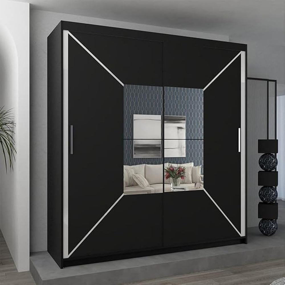 Sliding Wardrobes 4U Nicole 2 Door Black Mirrored Wardrobe 120cm Image 3