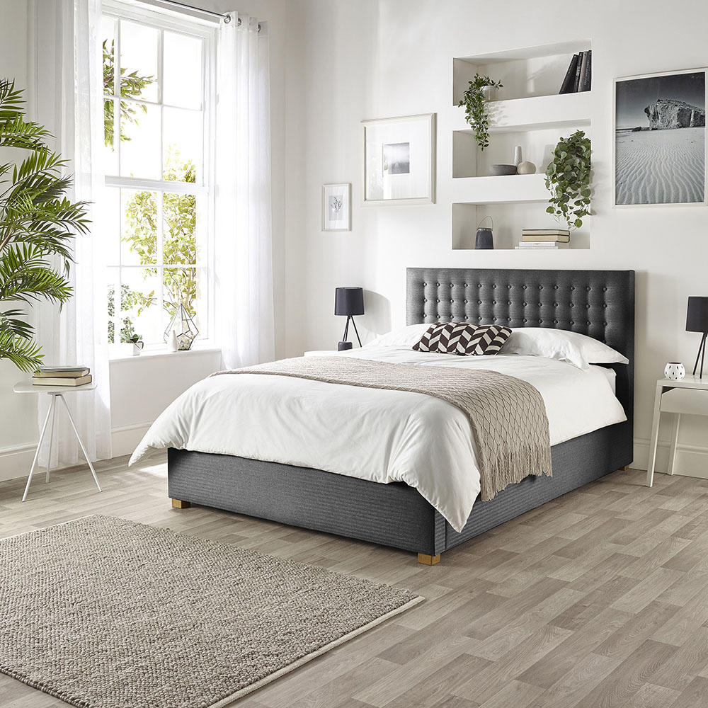 Catherine Lansfield Opulence Small Double Charcoal Twill Ottoman Bed Image 4