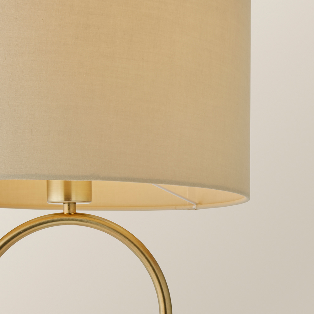 ValueLights Antonia Cream Fabric Drum Lamp Shade Brushed Gold Oval LED Table Lamp Image 3
