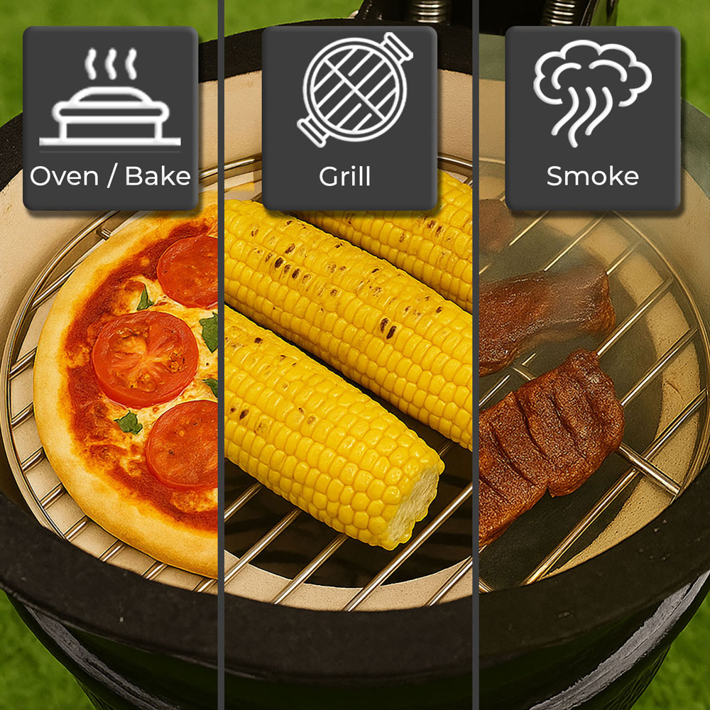 Neo Kamado Brown Portable Ceramic 13 inch Mini BBQ Grill Smoker with Stand Image 6