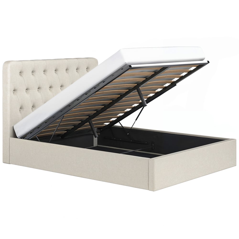 Flair Marley Double Beige Woven Fabric Ottoman Bed with Buttoned Headboard Image 3