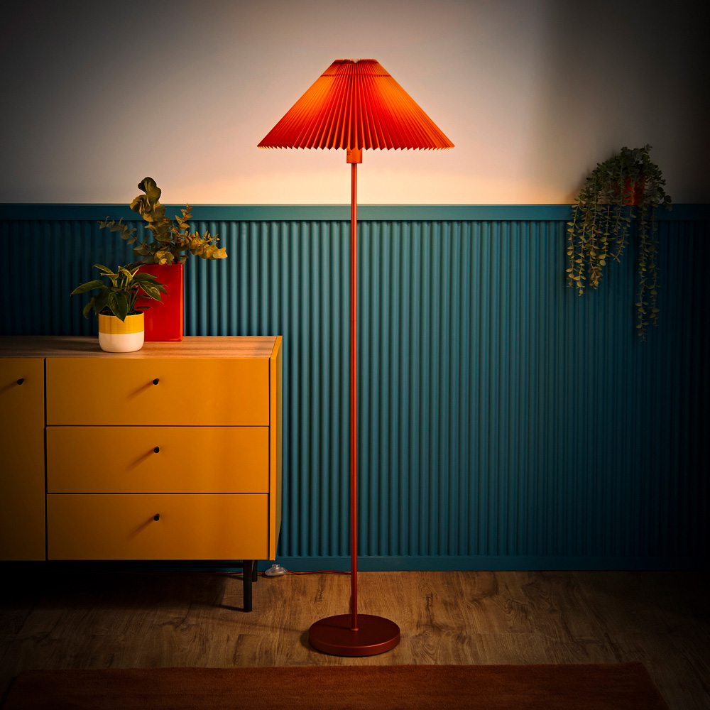 ValueLights Akira Burnt Orange Pleated Shade LED Floor Lamp Image 6
