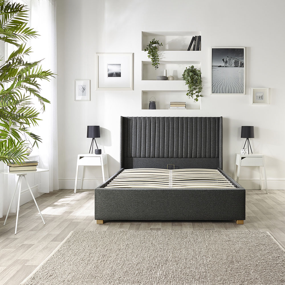 Catherine Lansfield Soho Small Double Charcoal Twill Ottoman Wing Bed Image 6