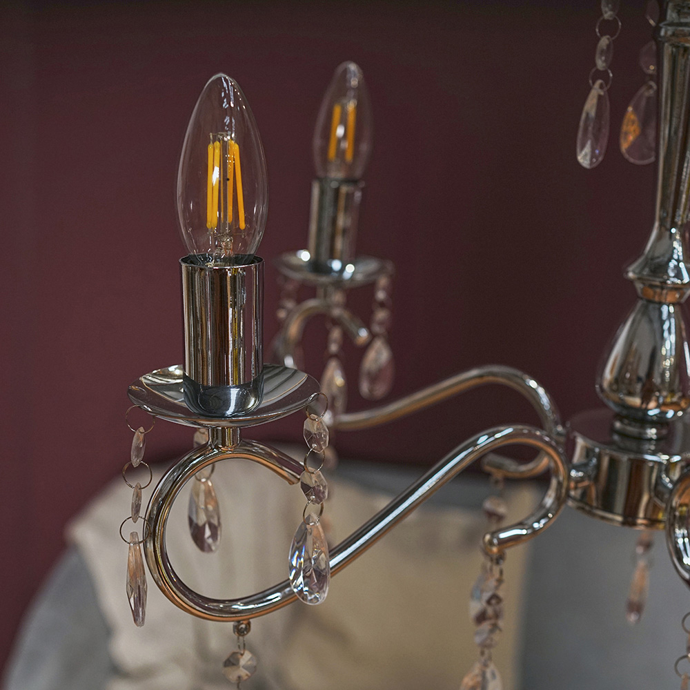 ValueLights Chrome 5 Light Antique Brass Ceiling Chandelier Image 4