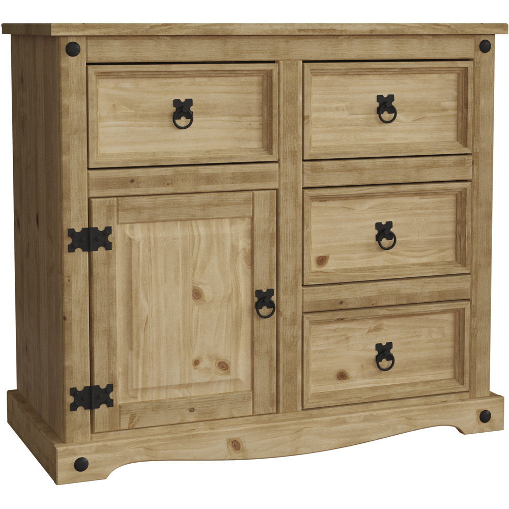 Vida Designs Corona Single Door 4 Drawer Pine Small Sideboard Image 2