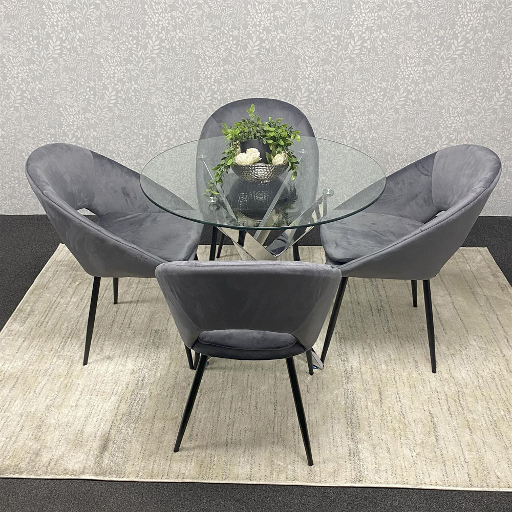 Kosy Koala Maya Bex 4 Seater Round Glass Dining Set Grey Image 5