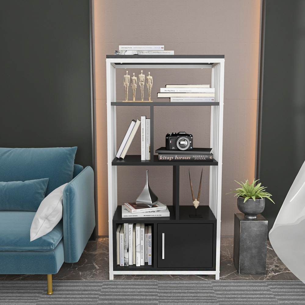 Decorotika Valero Single Door 7 Shelf White and Anthracite Bookcase Image 4
