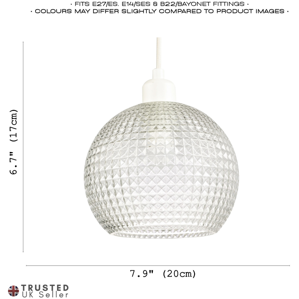 Happy Homewares Spherical Clear Glass Square Diamond Ridges Pendant Shade Image 7