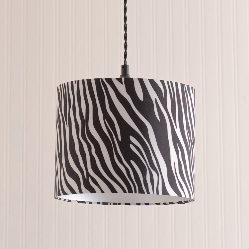ValueLights Oasis Zebra Print Fabric with Metallic Chrome Inner Drum Ceiling Lamp Shade Image 3