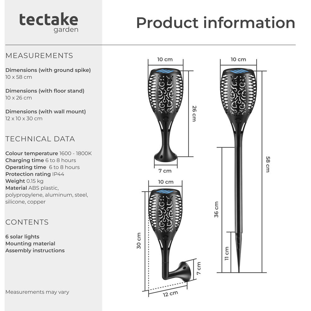 tectake Flame Design LED Solar Garden Light 6 Pack Image 9