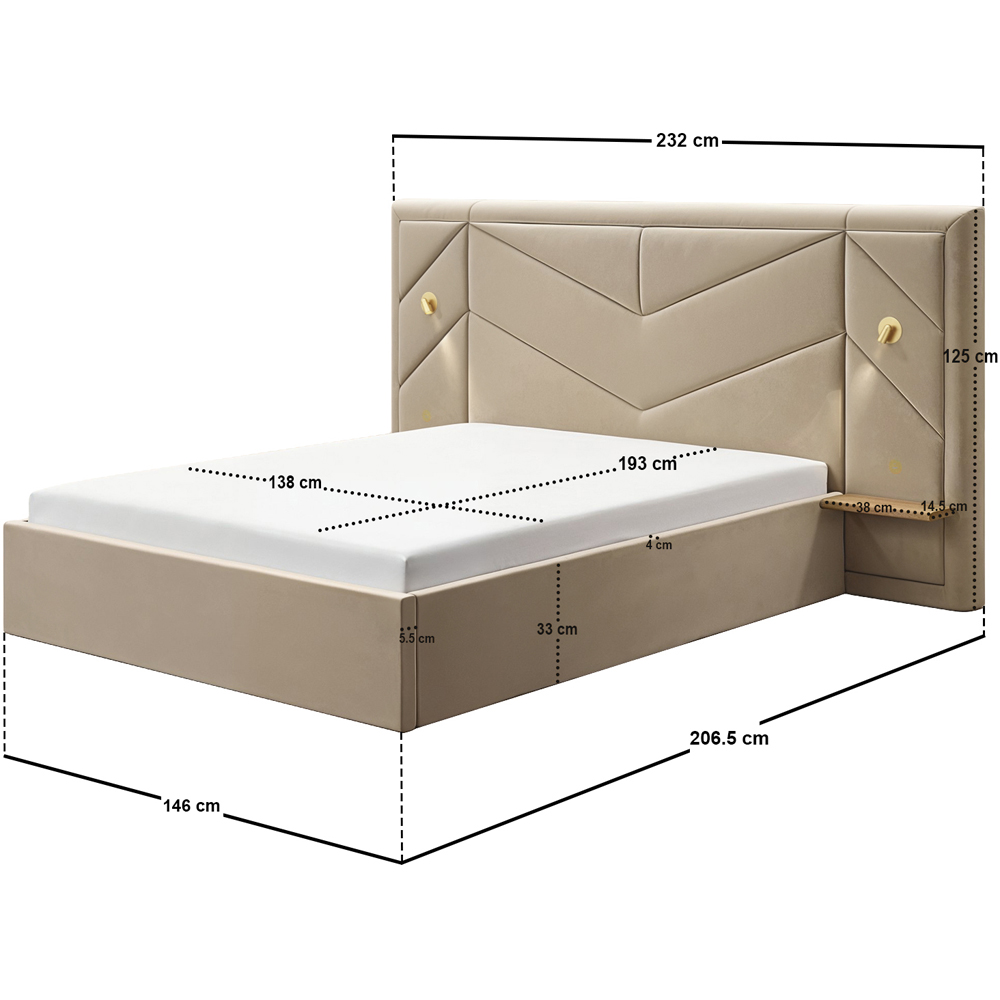 Flair Alice Double Beige Velvet Hotel Ottoman Bed with Light Image 6