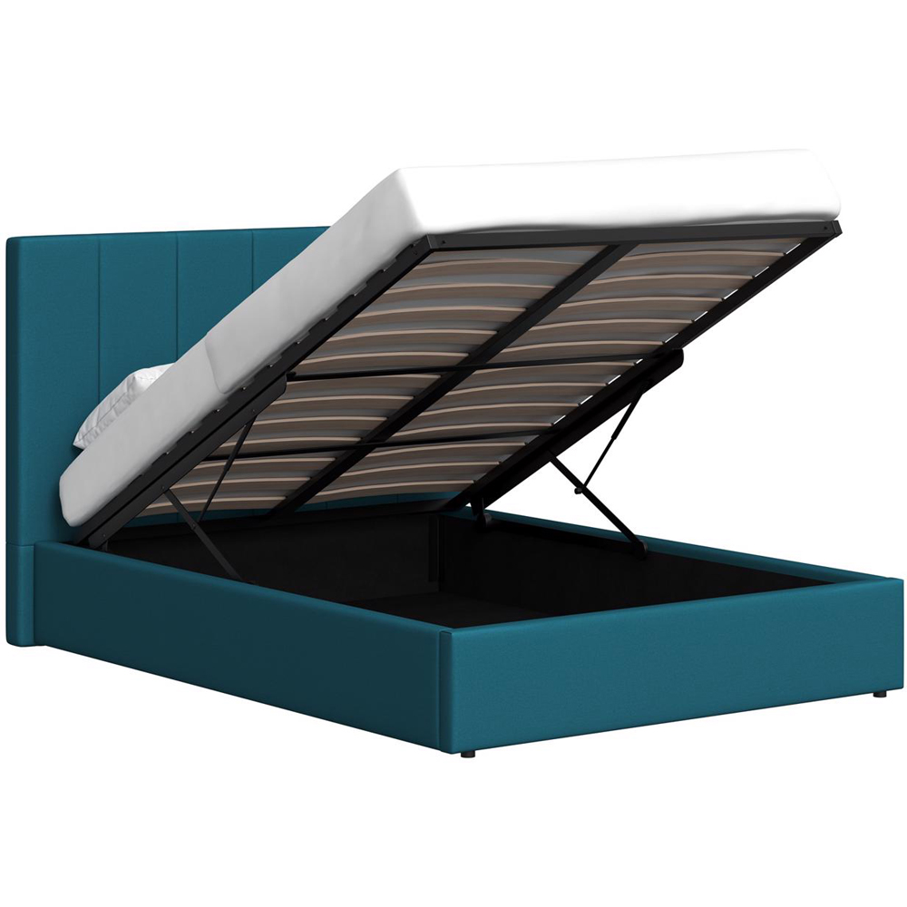 FWStyle Hoscar Double Dolphin Blue Upholstered Lift-Up Ottoman Bed Frame with Ribbed Headboard Image 4