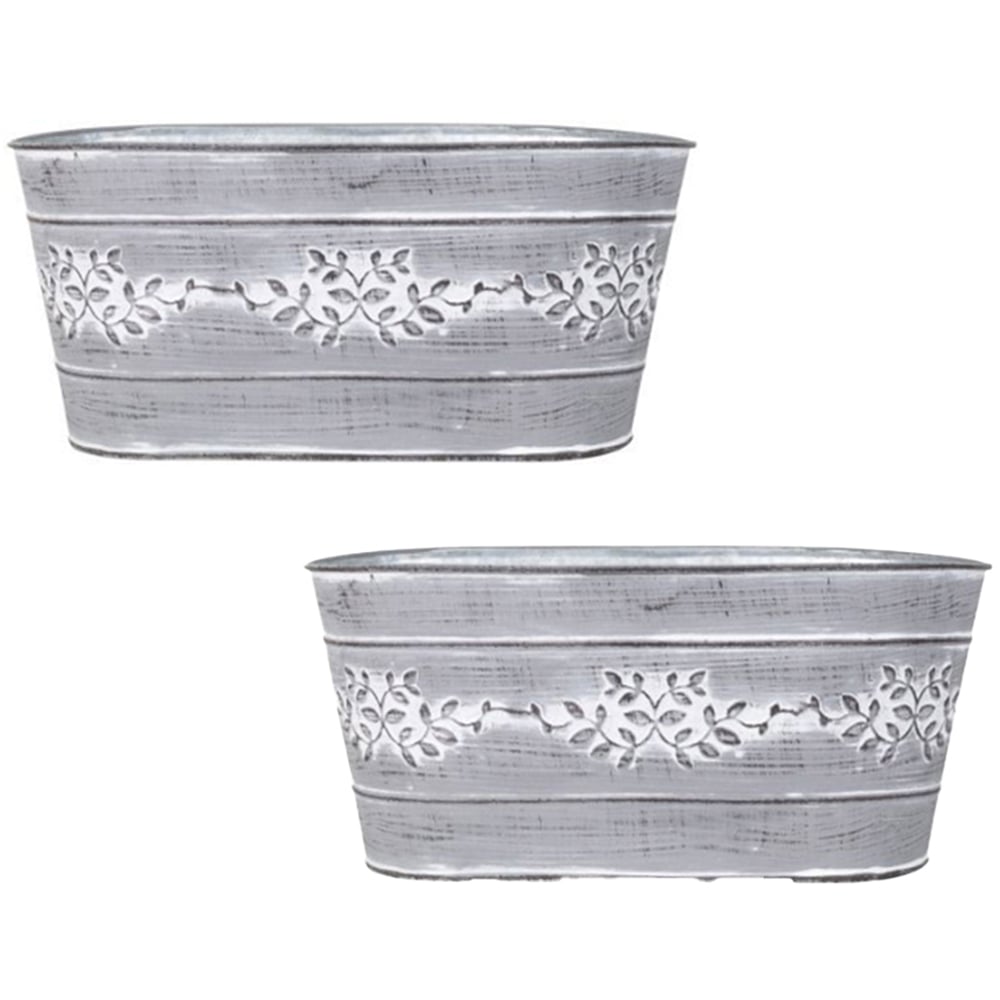 YouGarden Zinc Leafy Vine Tin Troughs 26.5cm 2 Pack Image 1