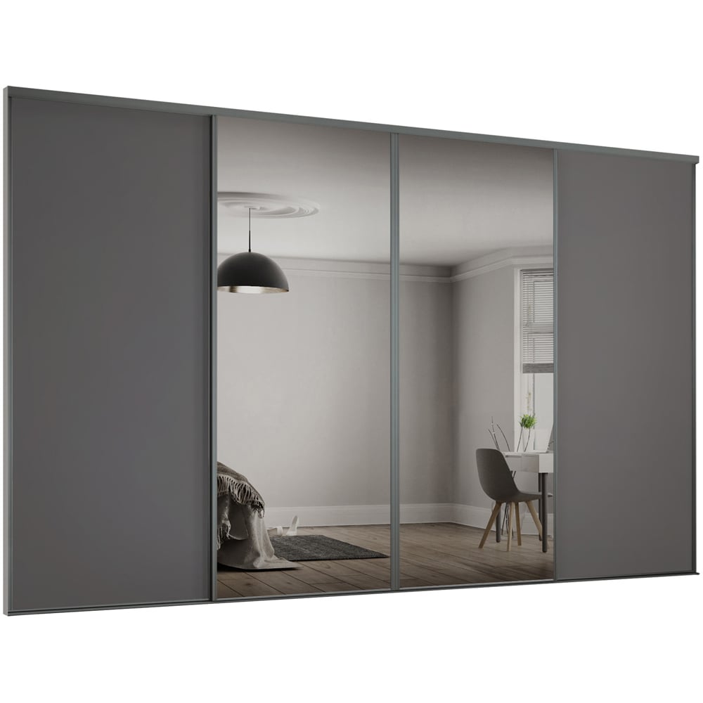 Spacepro Classic 4 Door Graphite Frame Sliding Wardrobe with 2 Panel and 2 Mirror 2978mm Image 1