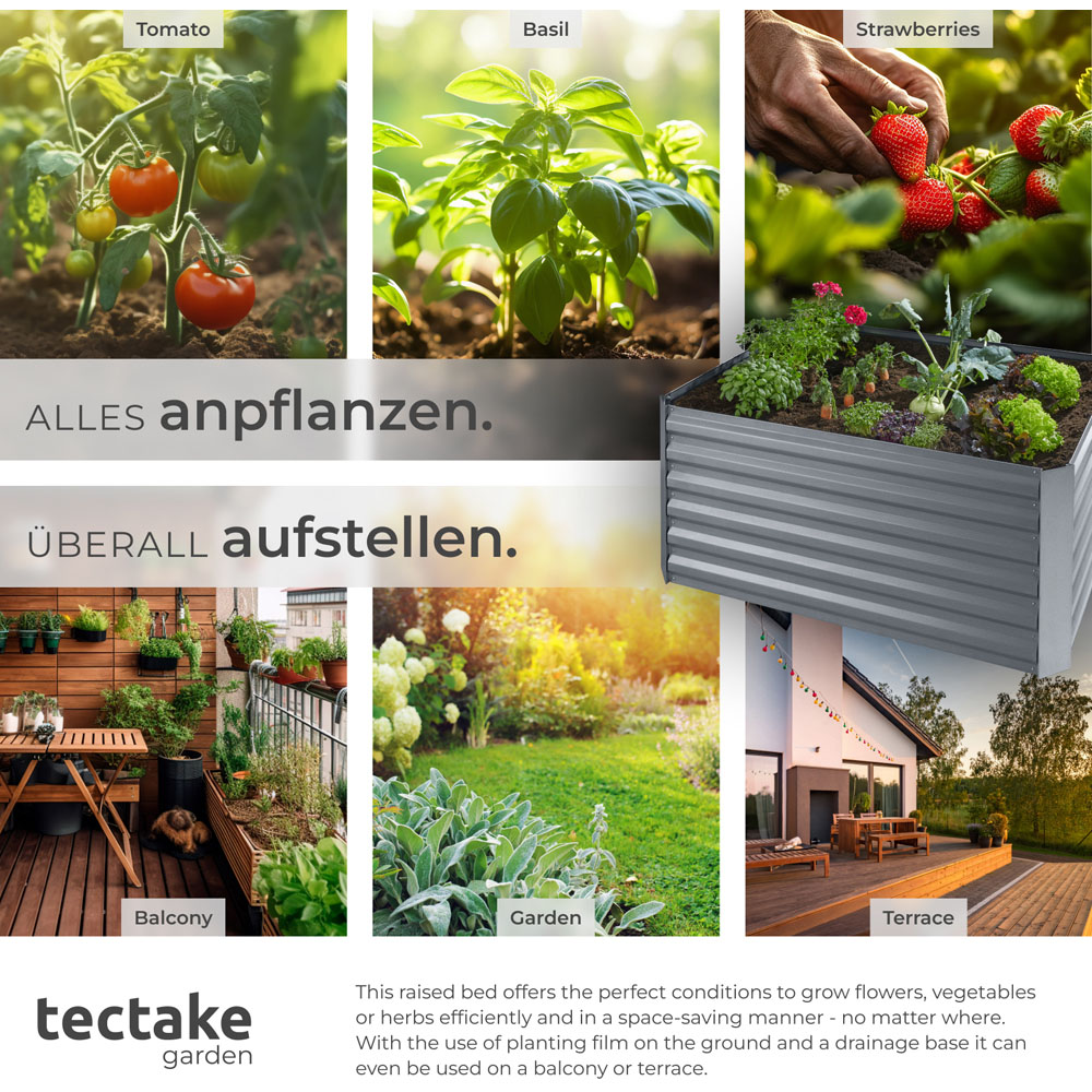 tectake Salvia 90 x 120cm Silver Galvanised Steel Raised Garden Bed Image 5