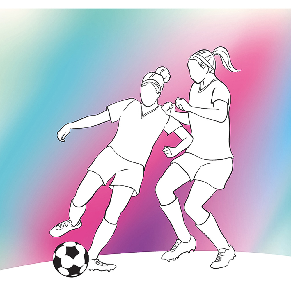 Origin Murals Girls Playing Football Blue Wall Mural Image 2