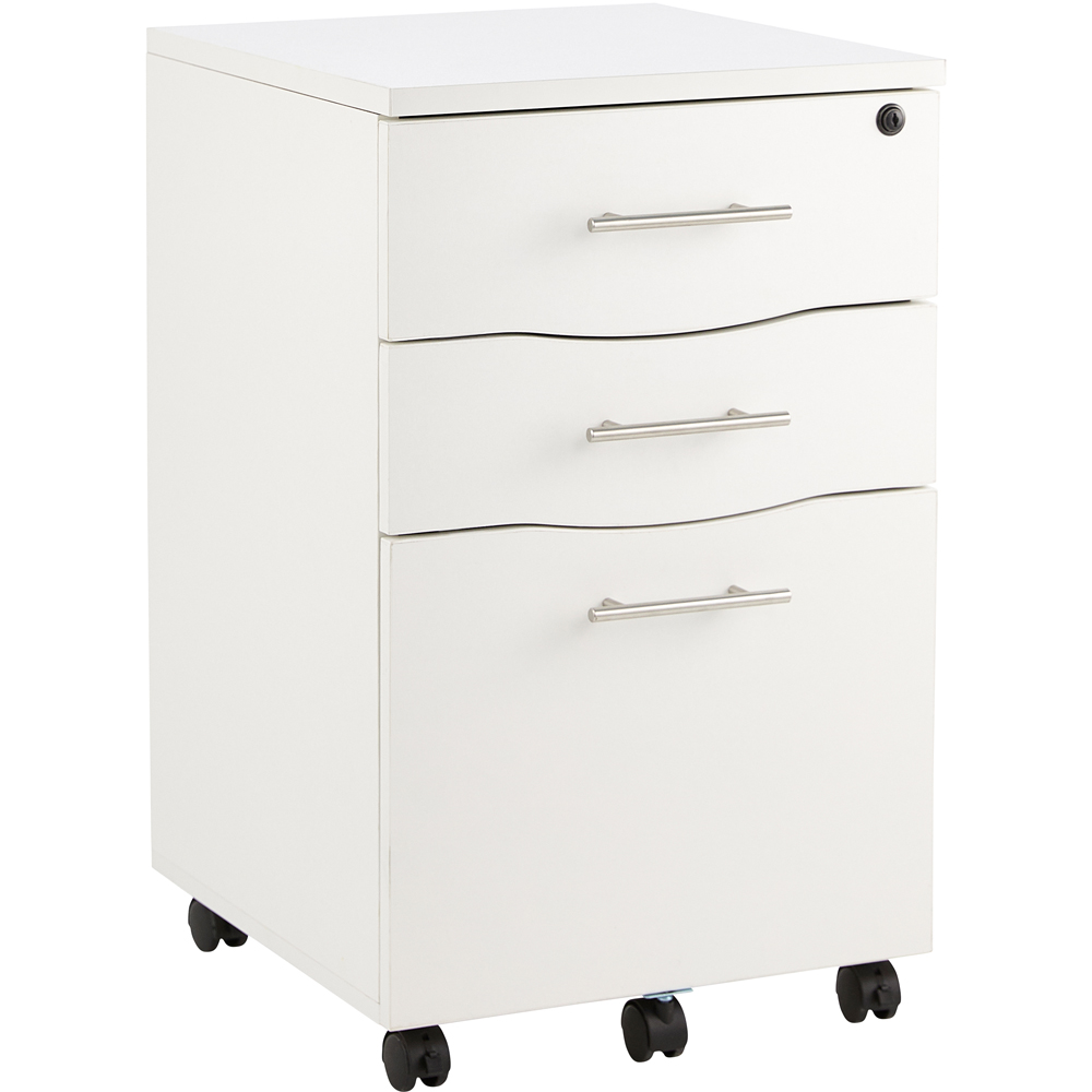 MMT Furniture Designs 3 Drawer White Wooden Lockable Short Filing Cabinet Image 2