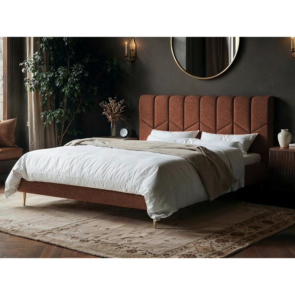 SOLACE+CO Isabela Double Burnt Orange Chenille Ottoman Bed with Panel Headboard Image 2