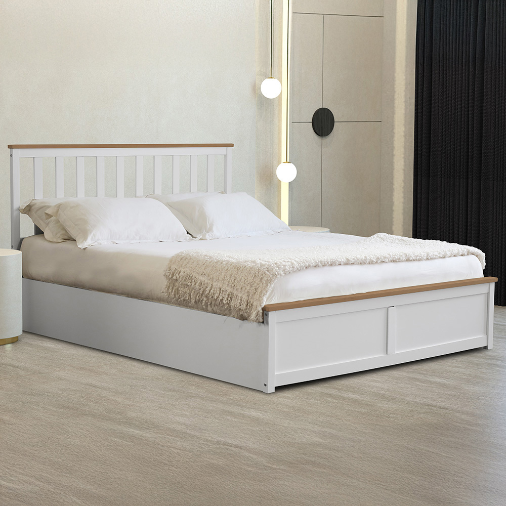 Comfy Living Double White Gas Lift Ottoman Bed Image 1