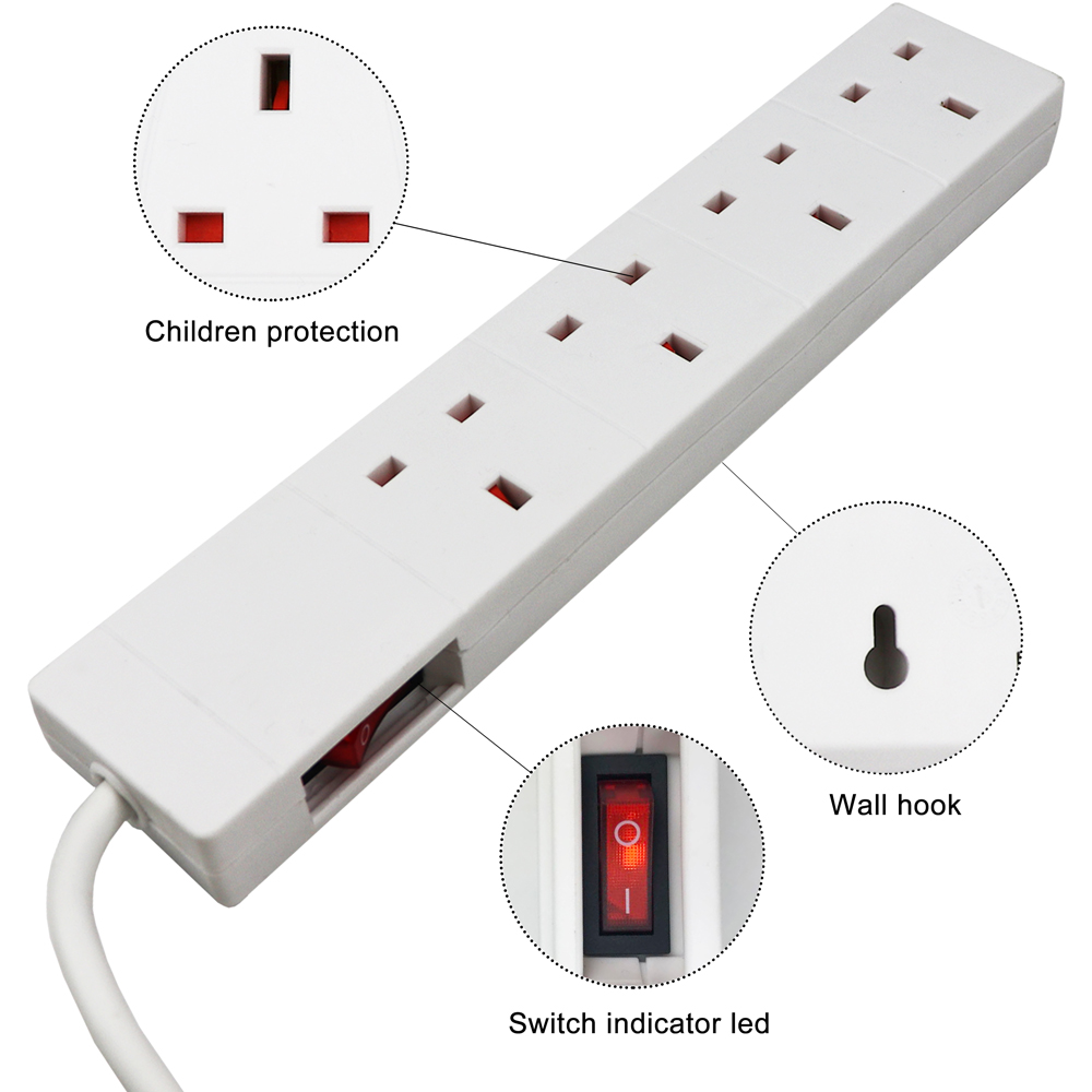 ExtraStar 4 Gang 13A Indicator Side Switched Extension Lead 2m Image 2