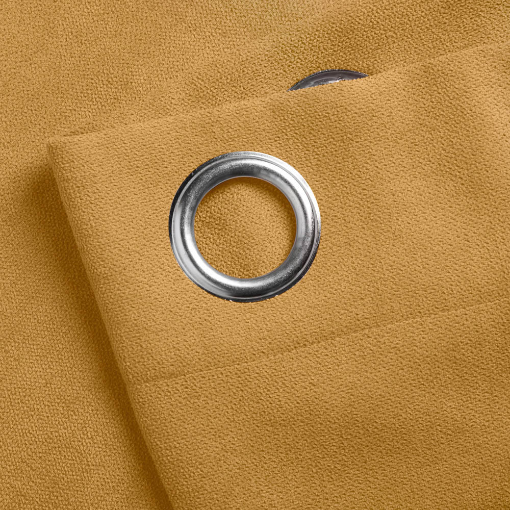 Alan Symonds Ochre Velvet Chenille Ring Top Eyelet Curtains 142 x 137cm Image 2