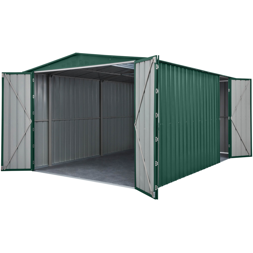 Globel 10 x 15ft 3 Door Green Metal Apex Workshop Garage Image 2