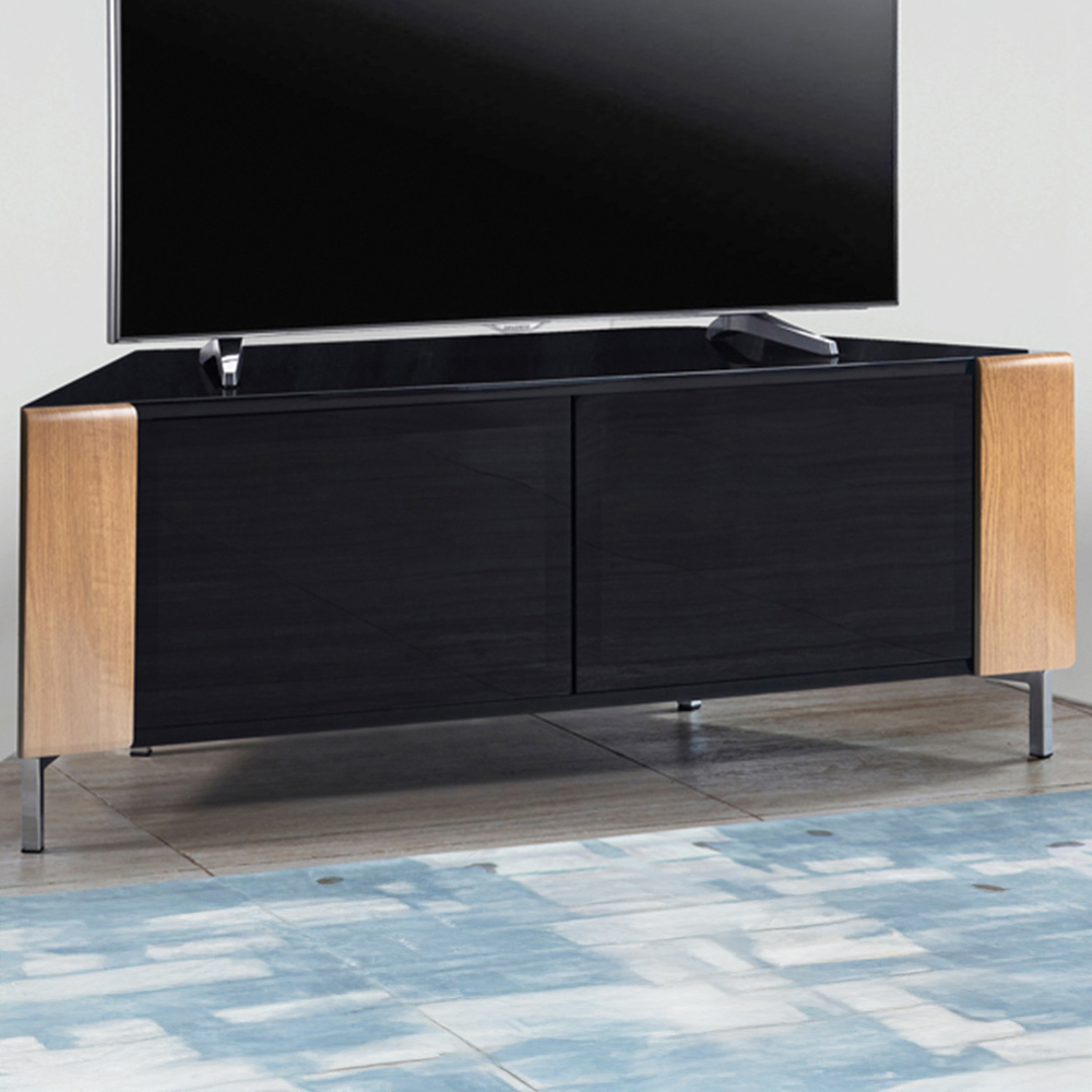 MDA Designs Corvus 2 Door Black and Oak TV Cabinet Image 1