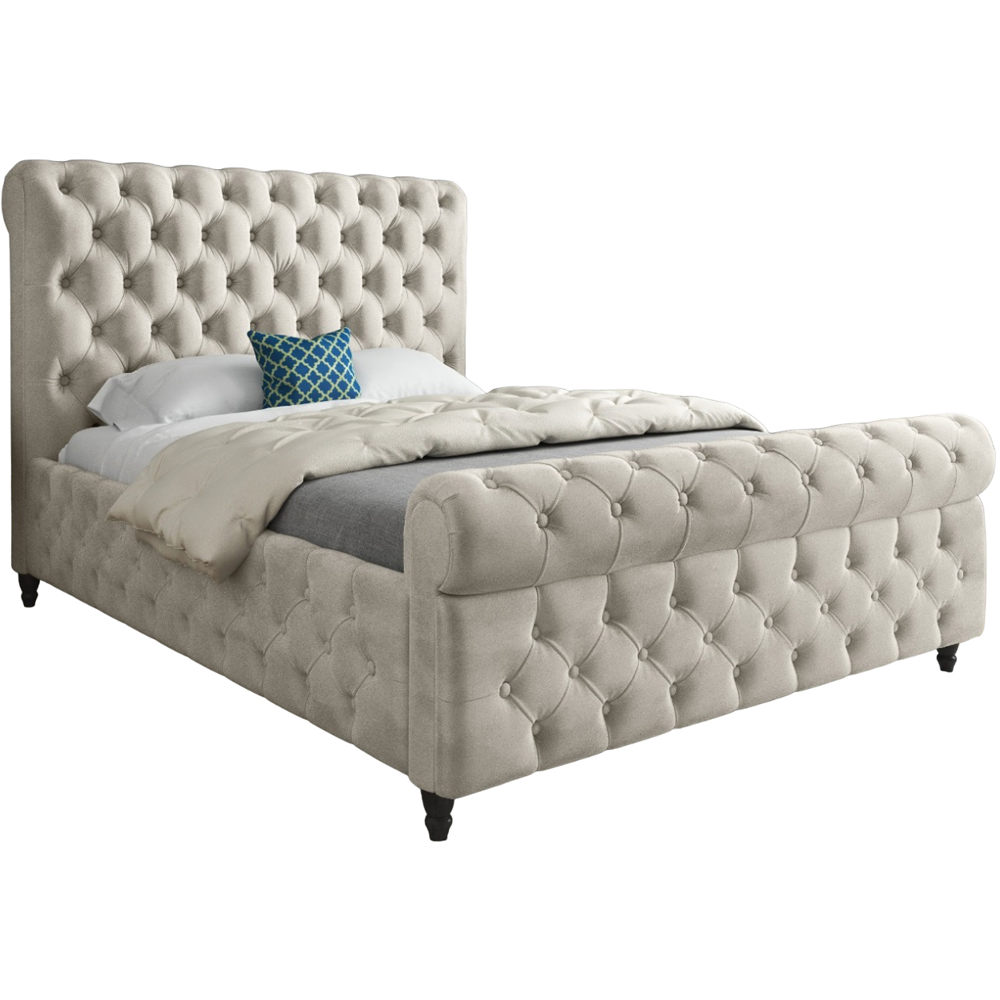 Savana Small Single Silver Soft Velvet Upholstered Sleigh Bed Frame with Scrolled Headboard Image 2