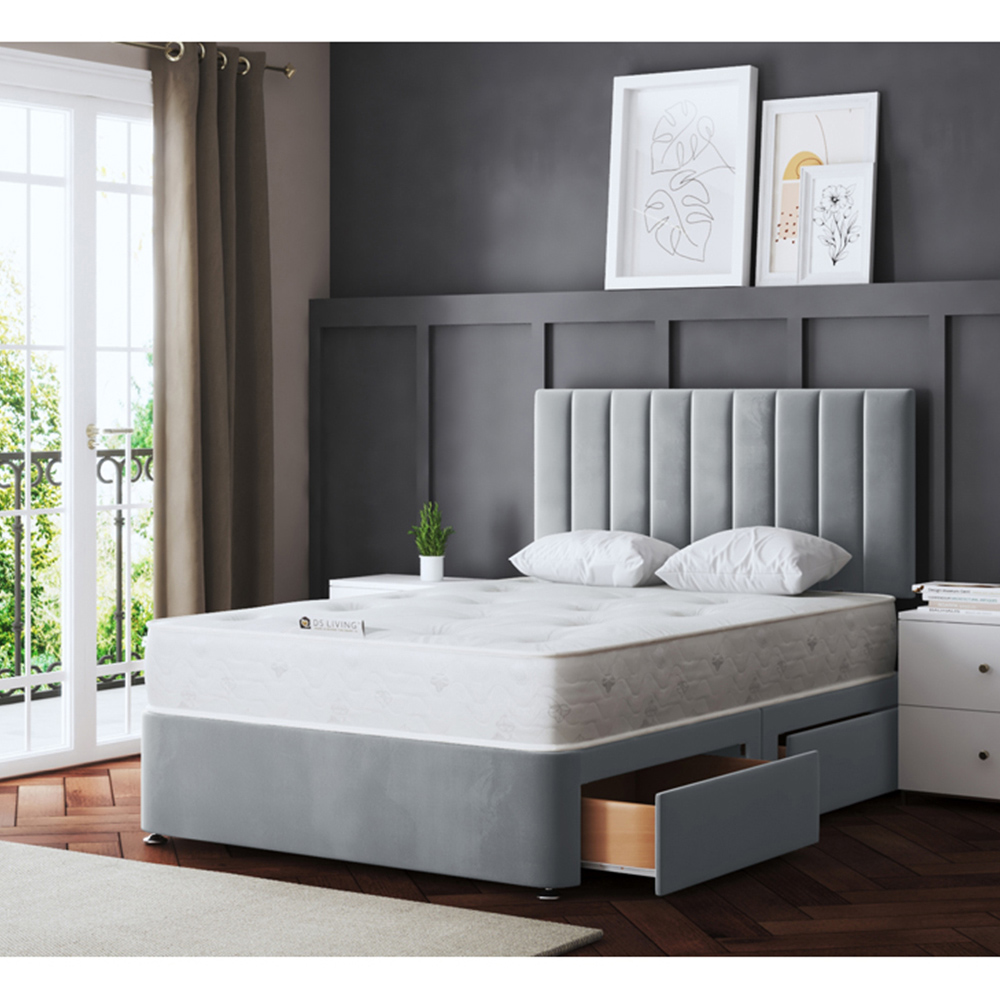 DS Living Amelia Single Silver Upholstered Panel Divan Bed with 2 Drawer Image 5