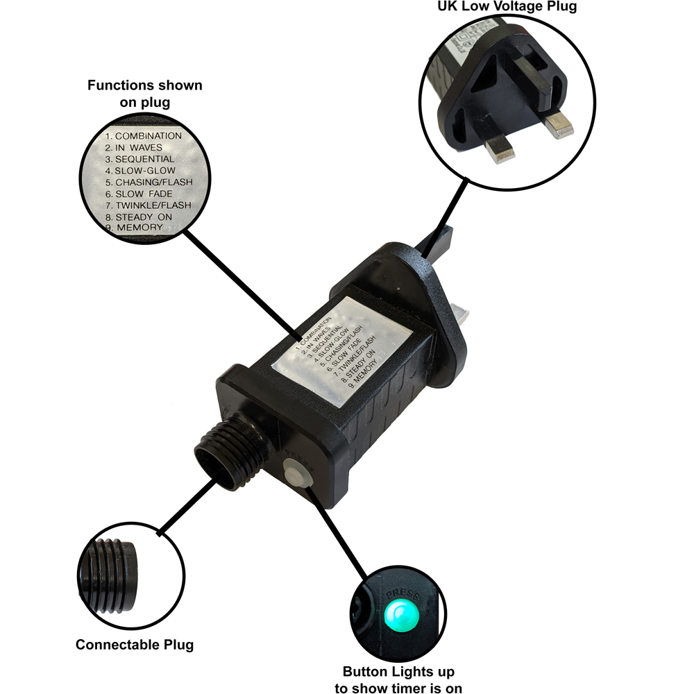 Best Artificial 500 Bright White Multi Function Mains Powered Black String Light Image 4