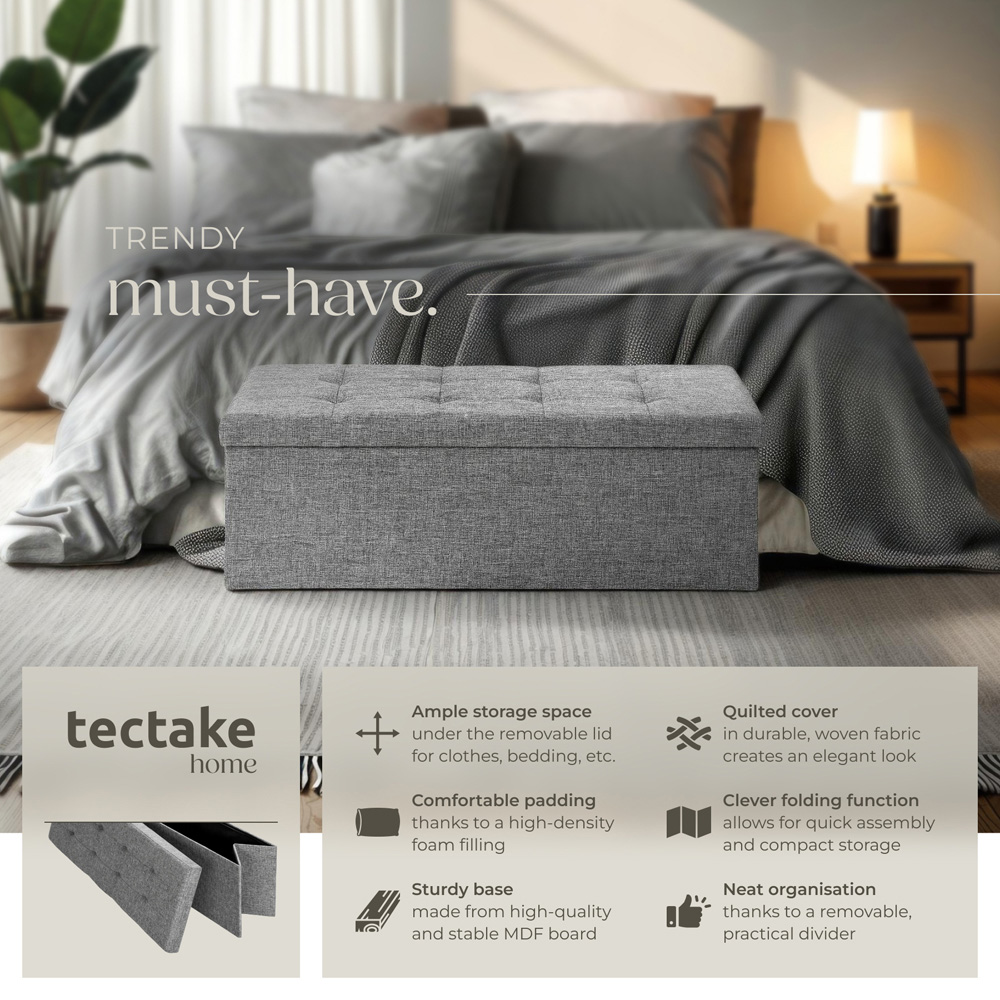 tectake Light Grey Foldable Padded Stool with Storage Image 8