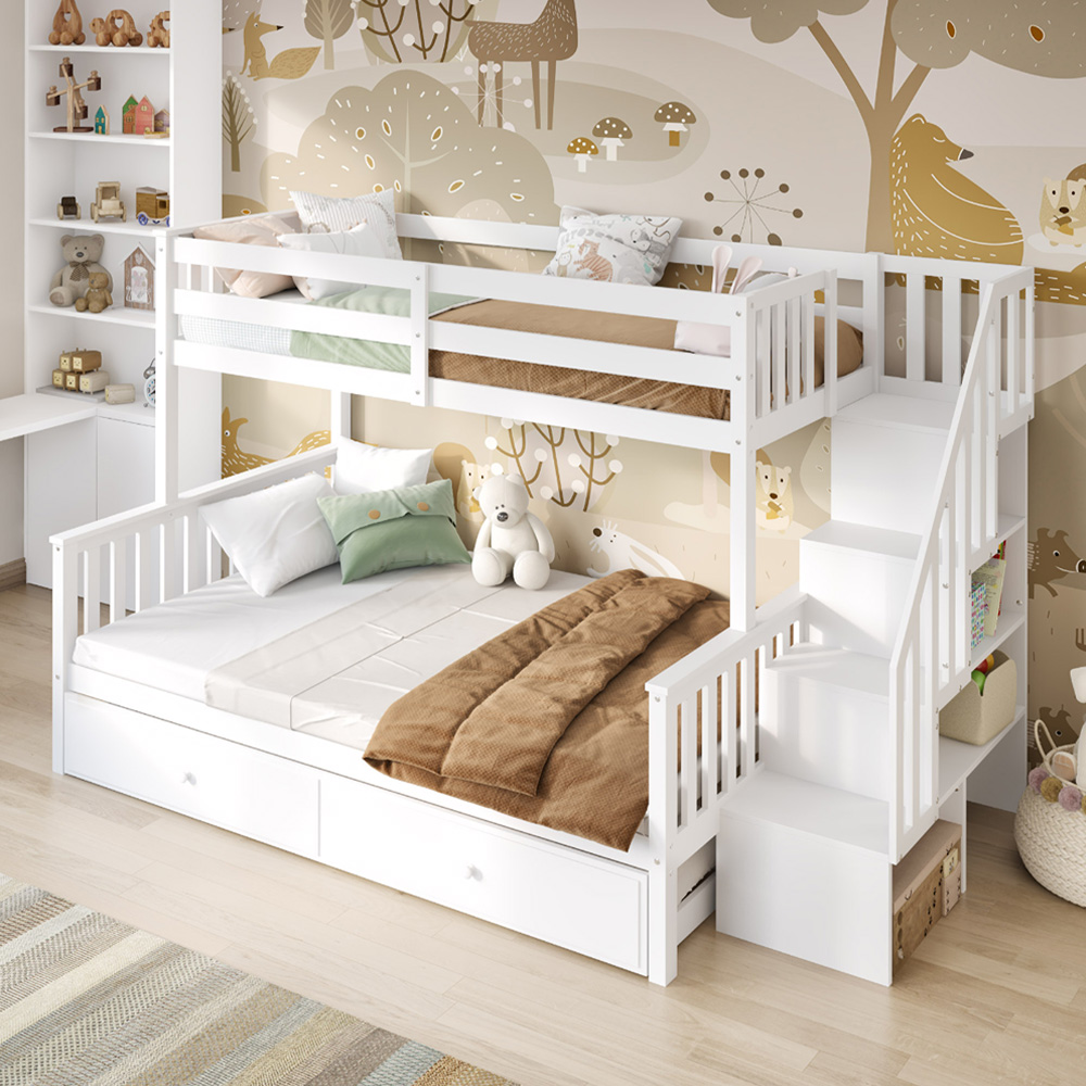 Flair Tag Triple White Staircase Bunk Bed with Trundle Image 5