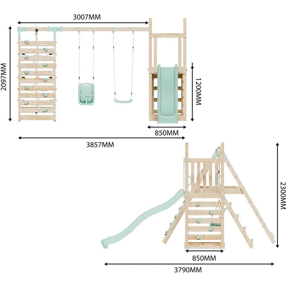 Mercia Mountain Climbing Frame Play Tower with Slide Swing Baby Seat Swing and Climbing Frame Wall Image 9