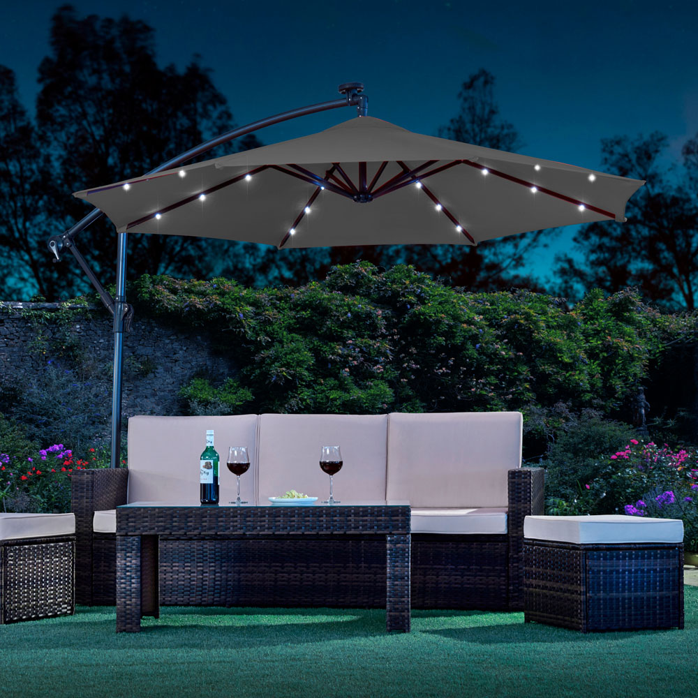 Garden Gear Charcoal Solar LED Cantilever Parasol with Cover 2.7m Image 4