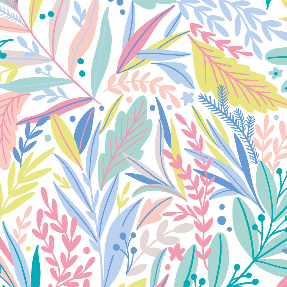 Origin Murals Patterned Leaves Pastel Wall Mural Image 2