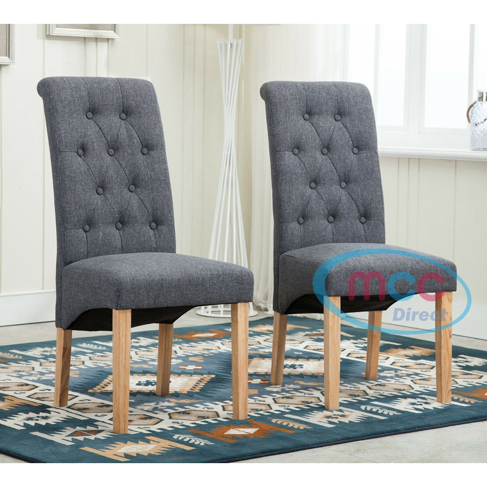 Grey Set of 2 Tufted High Back Fabric Dining Chair Image 5