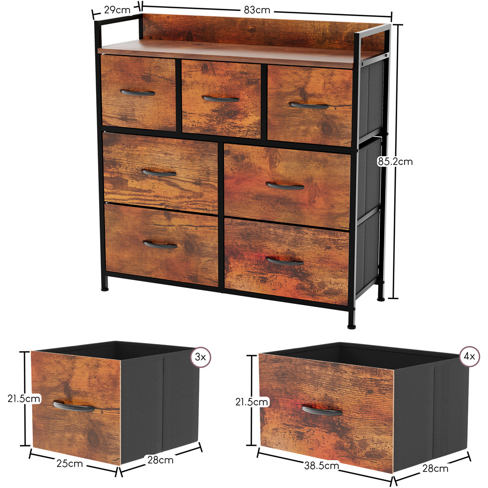 Vida Designs Chorley 7 Drawer Rustic Brown Fabric Chest of Drawer Image 7