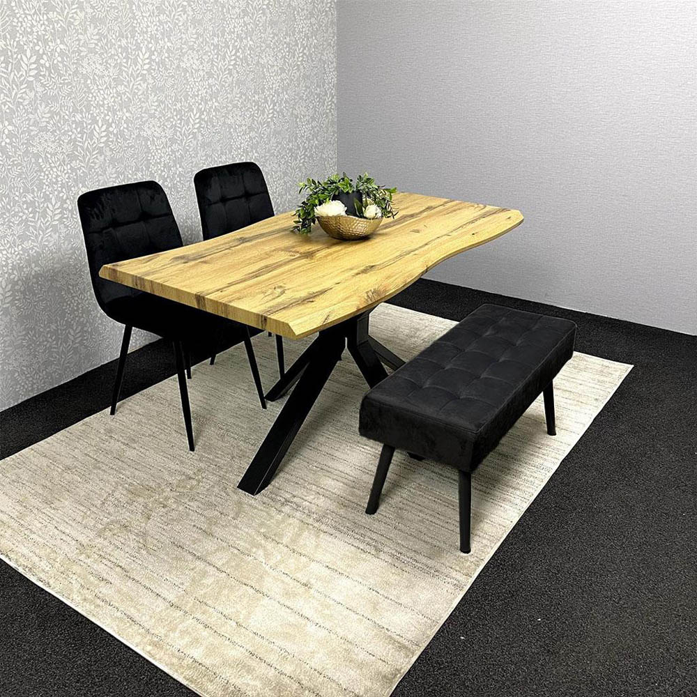 Portland 4 Seater Velvet Wooden Dining Set with Bench Brown and Black Image 8