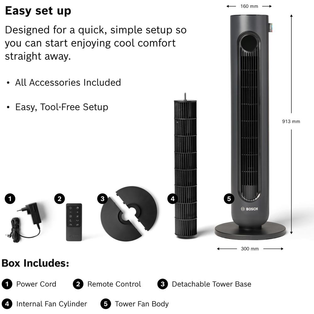 Bosch 4000 Black Oscillating Tower Fan with Remote Control Image 8