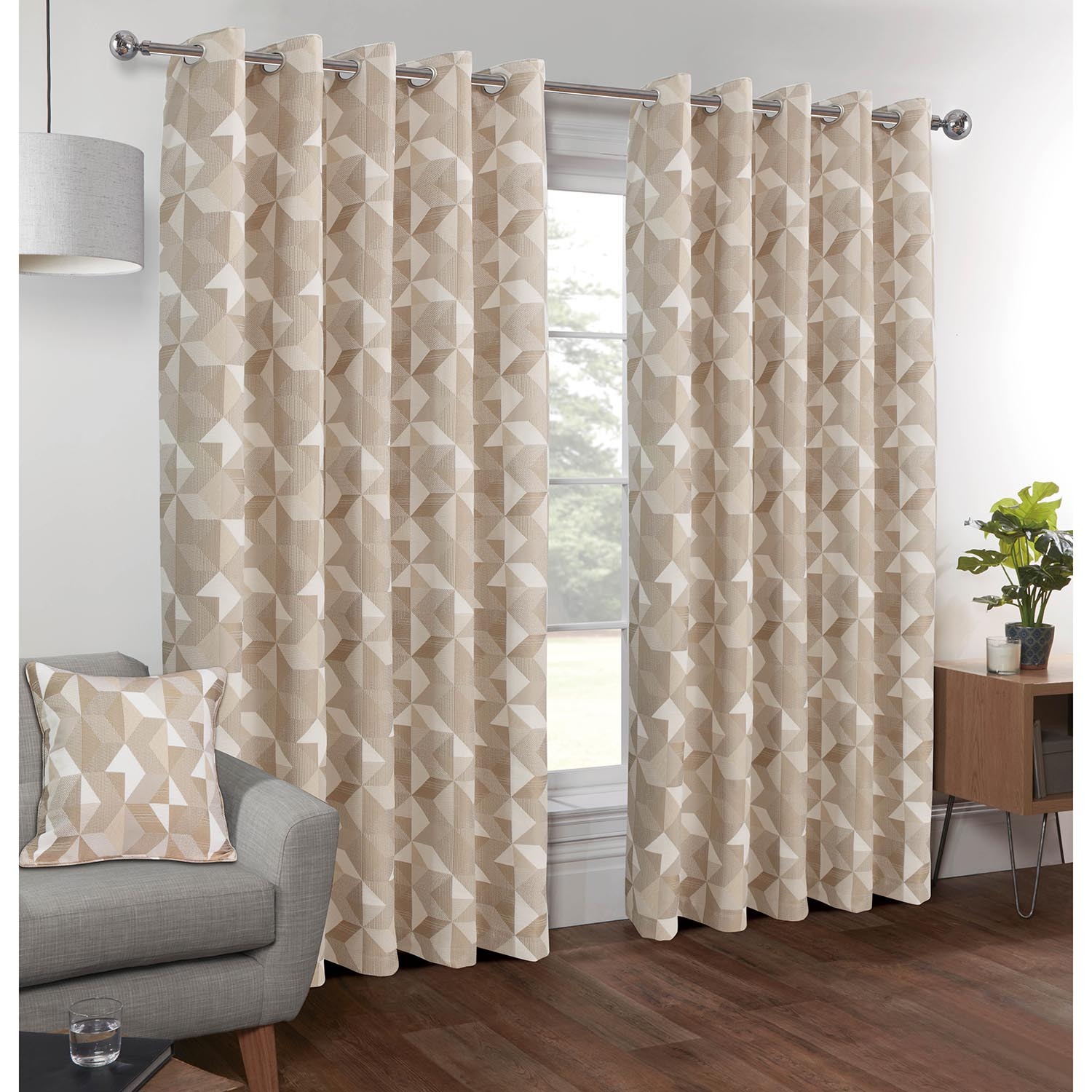 Chicago Geo Eyelet Curtain - Natural / 229cm / 168cm Image 2