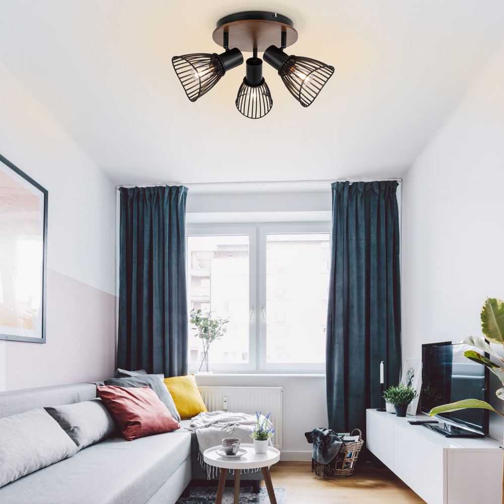 Cosylyte Hadley Matt Black 3 Light Wire Shade Spotlight Image 6