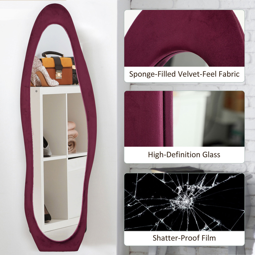 Portland Wine Red Velvet Frame Irregular Full Length Mirror 160 x 50cm Image 8
