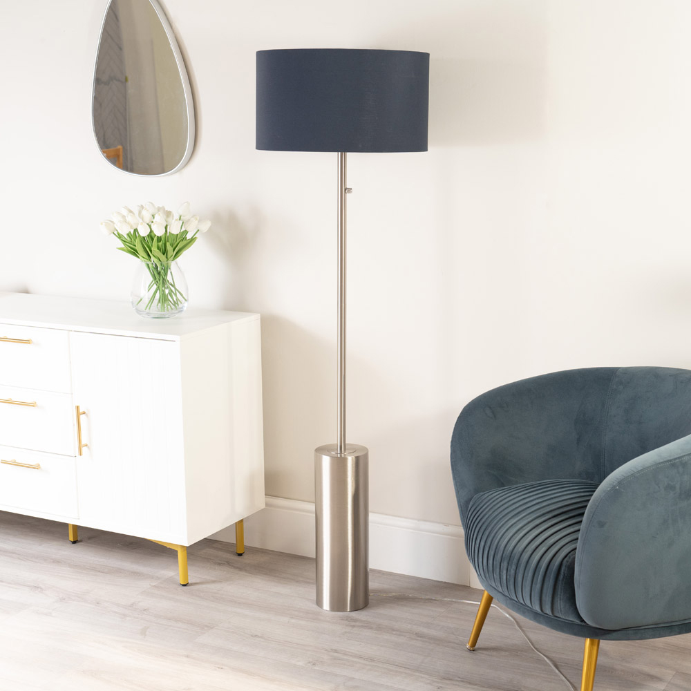 ValueLights Lexy Navy Blue Shade Chrome LED Floor Lamp Image 4