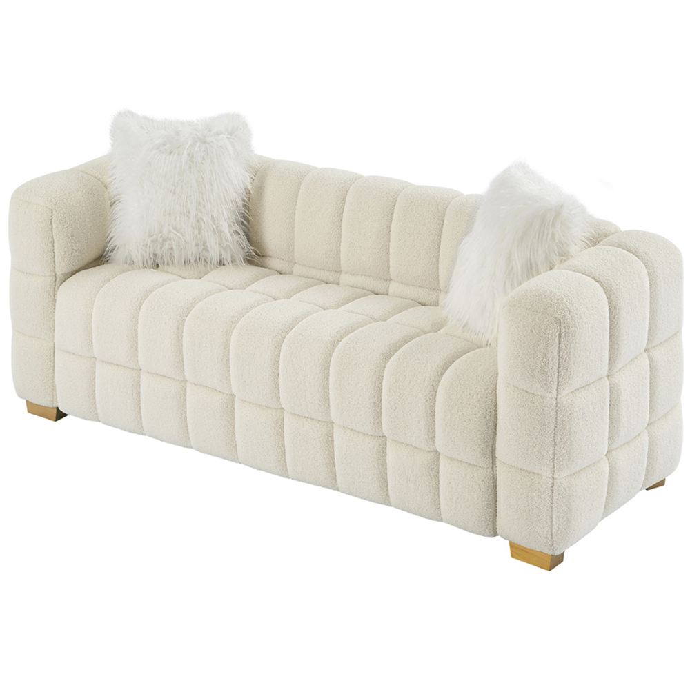 Furniture One 3 Seater White Teddy Fleece Sofa with 2 Pillows Image 3