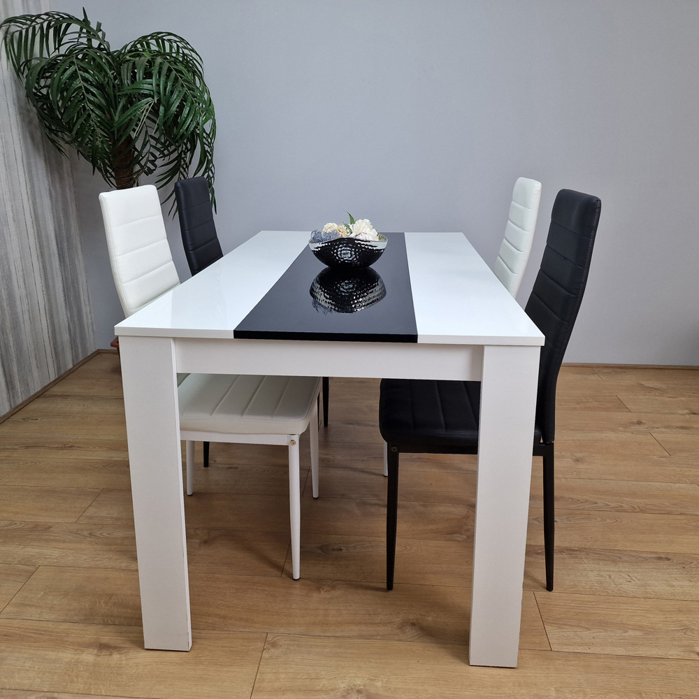 Portland Leather and Wood 4 Seater Dining Set White and Black Image 6