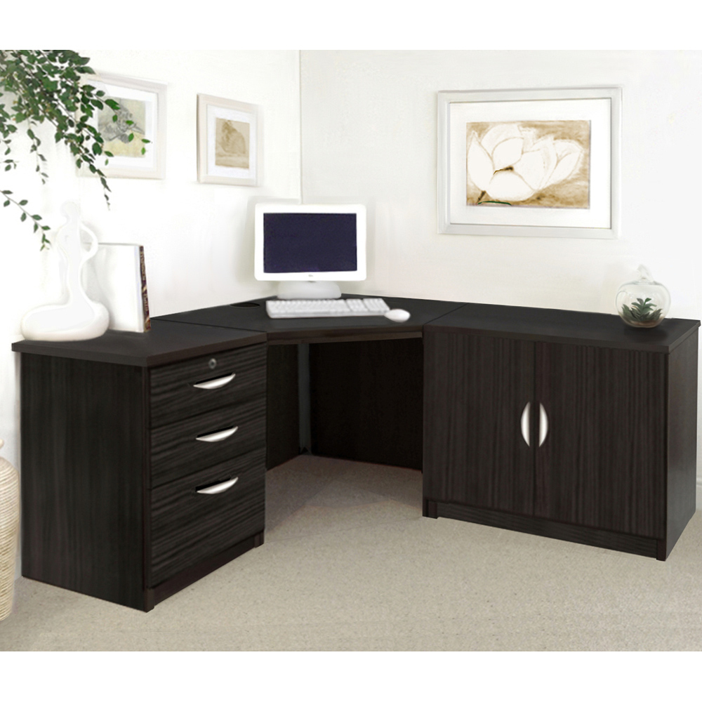 R White Cabinets 2 Door 3 Drawer Black Set-13 Corner Desk Image 4